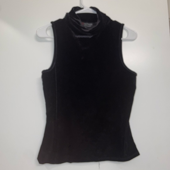 Vintage Hot Kiss Women's Black Velvet Vest turtleneck sleeveless top size Large - Picture 2 of 8